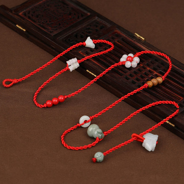 Buddha Stones Chiński Zodiak Brzoskwiniowe Drewno Błogosławieństwo Czerwony Sznurek Łańcuszek Brzuch