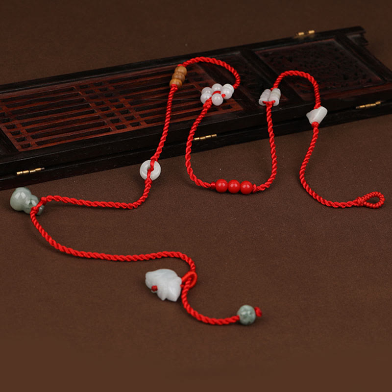 Buddha Stones Chiński Zodiak Brzoskwiniowe Drewno Błogosławieństwo Czerwony Sznurek Łańcuszek Brzuch