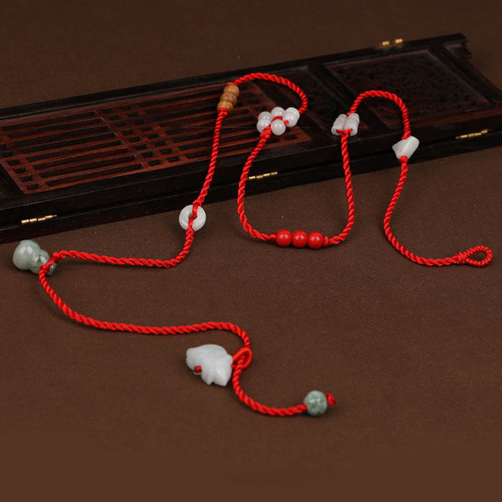 Buddha Stones Chiński Zodiak Brzoskwiniowe Drewno Błogosławieństwo Czerwony Sznurek Łańcuszek Brzuch