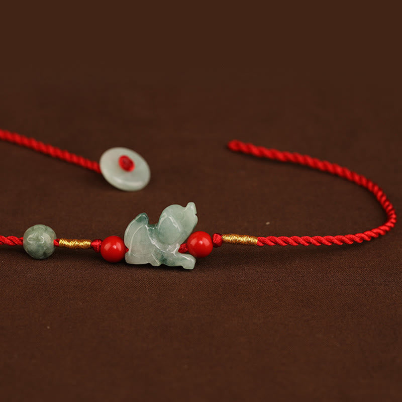 Buddha Stones Jadeit Klamra Pokoju Błogosławieństwo Czerwony Sznurek Łańcuszek Na Brzuch