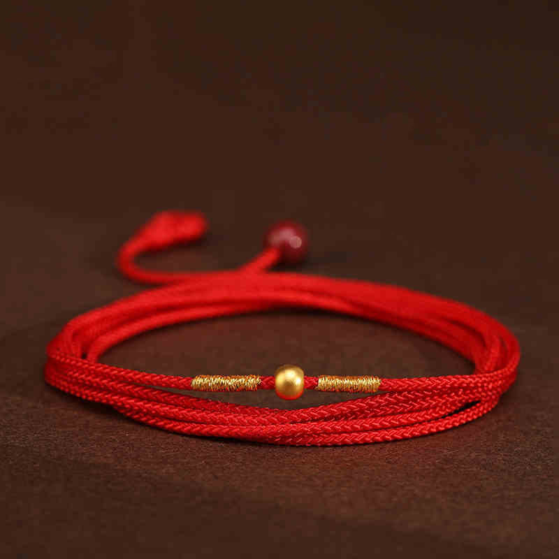 Kamień Buddy 999 Złoty Czerwony Sznurek Łańcuszek Brzuchowy - 4mm Koraliki Szczęścia Kształt - image 9
