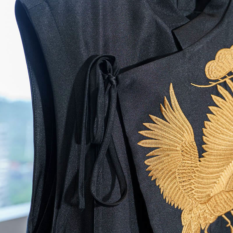 Buddha Stones Vintage Haft Złoty Żuraw Chmura Wzór Kamizelki - image 1