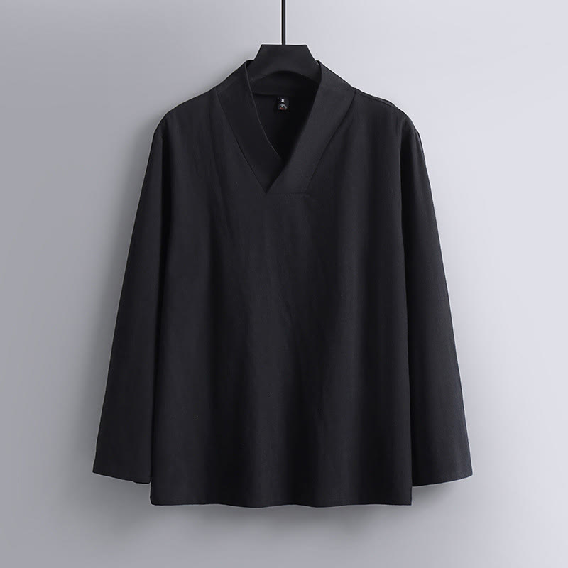 Buddha Stones Kołnierze Krzyżowe Bawełniany Strój Tang Hanfu Top Spodnie Odzież Męski Zestaw - image 4