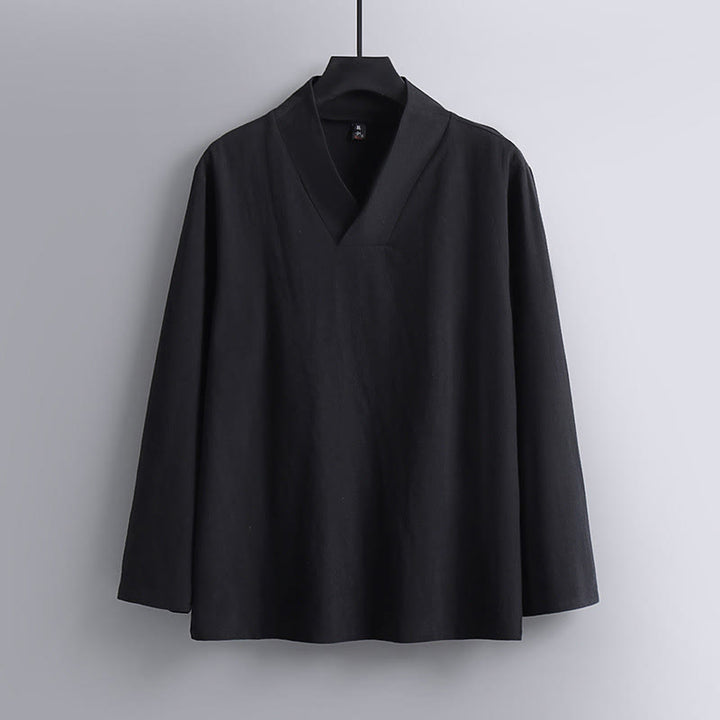 Buddha Stones Kołnierze Krzyżowe Bawełniany Strój Tang Hanfu Top Spodnie Odzież Męski Zestaw - image 4