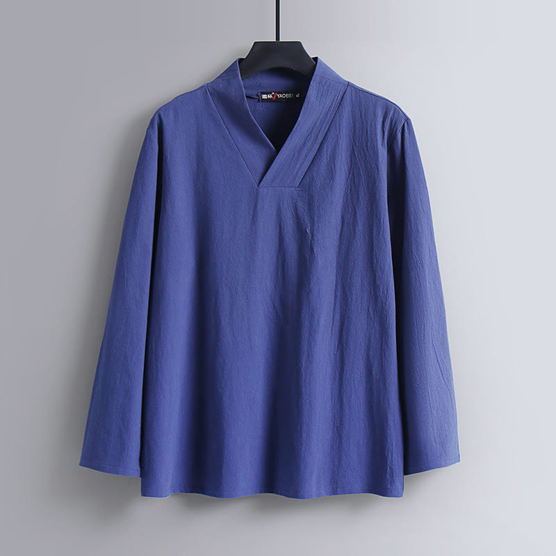 Buddha Stones Kołnierze Krzyżowe Bawełniany Strój Tang Hanfu Top Spodnie Odzież Męski Zestaw - image 14