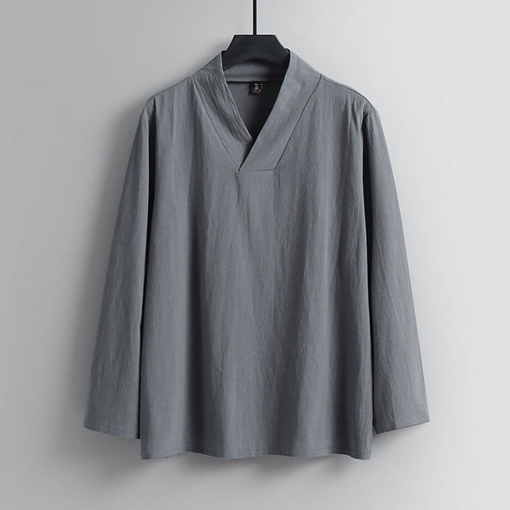 Buddha Stones Kołnierze Krzyżowe Bawełniany Strój Tang Hanfu Top Spodnie Odzież Męski Zestaw - image 1