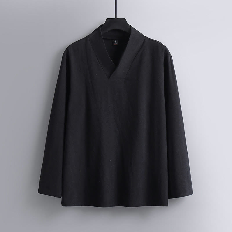 Buddha Stones Skrzyżowane Krótsze Bloomersy Bawełniany Garnitur Tang Hanfu Top Spodnie Odzież Męski Zestaw - image 10