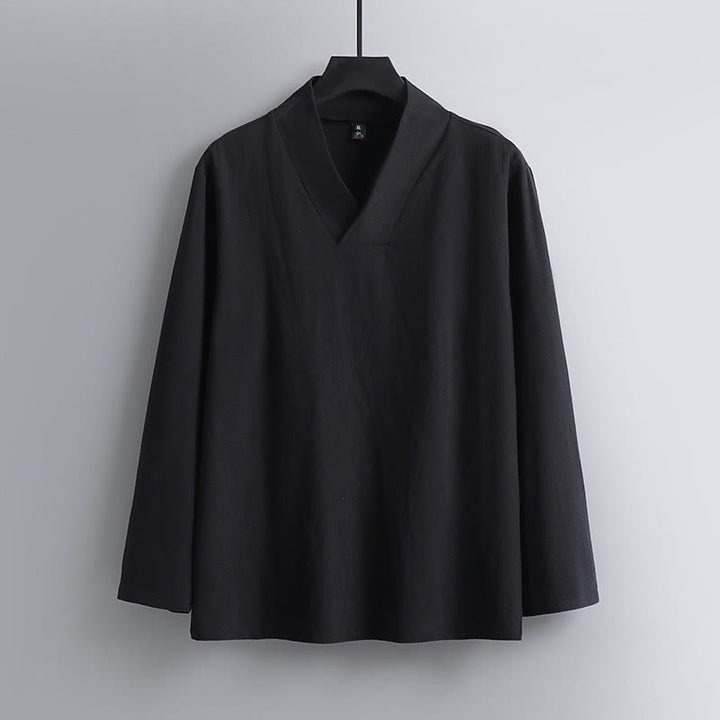 Buddha Stones Skrzyżowane Krótsze Bloomersy Bawełniany Garnitur Tang Hanfu Top Spodnie Odzież Męski Zestaw - image 10