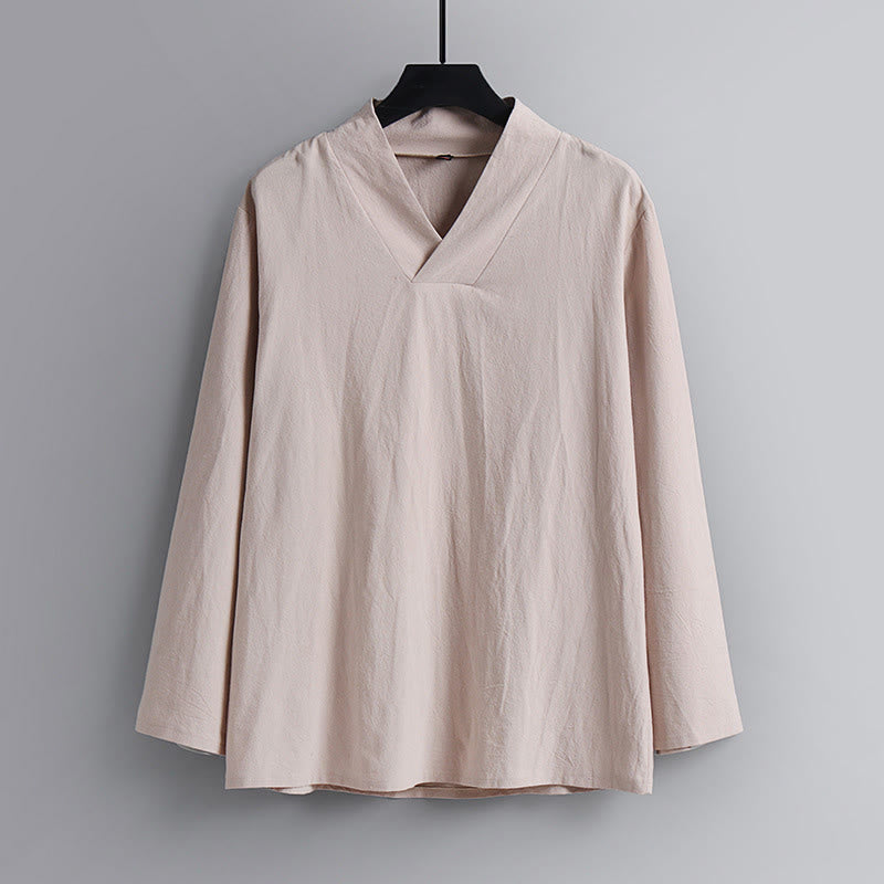 Buddha Stones Skrzyżowane Krótsze Bloomersy Bawełniany Garnitur Tang Hanfu Top Spodnie Odzież Męski Zestaw - image 1