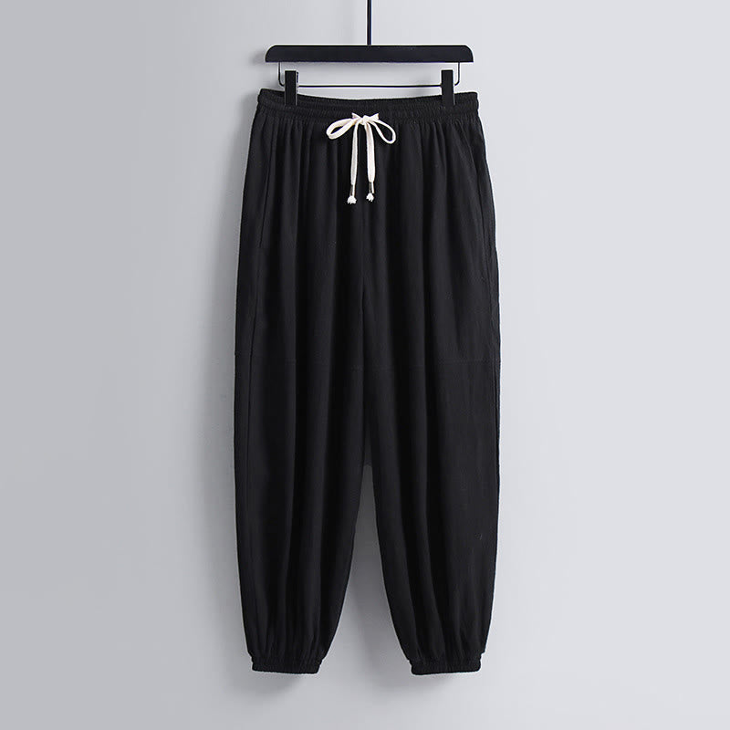 Buddha Stones Skrzyżowane Krótsze Bloomersy Bawełniany Garnitur Tang Hanfu Top Spodnie Odzież Męski Zestaw - image 15