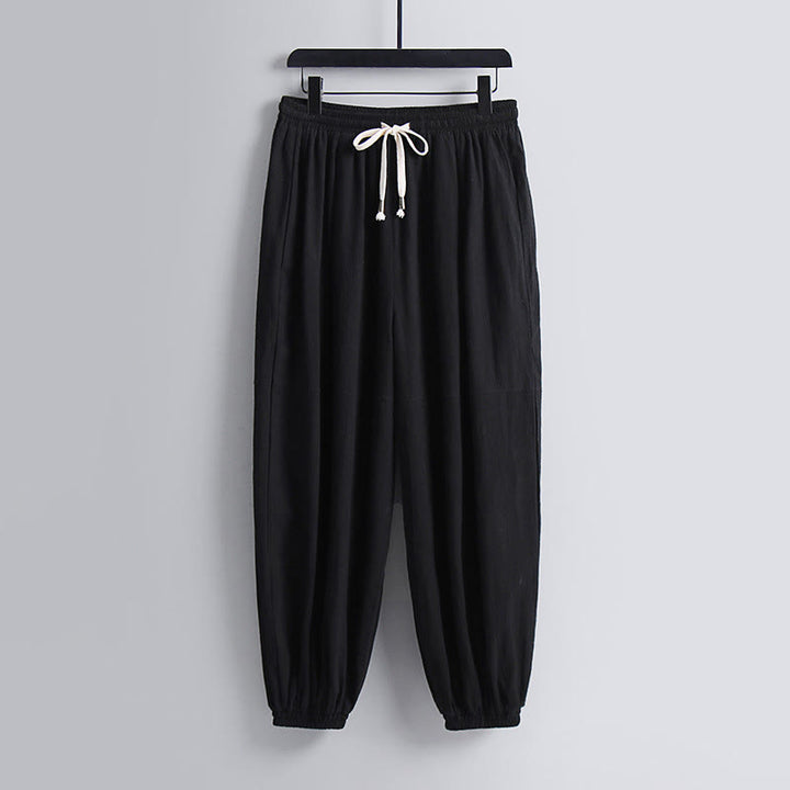 Buddha Stones Skrzyżowane Krótsze Bloomersy Bawełniany Garnitur Tang Hanfu Top Spodnie Odzież Męski Zestaw - image 15