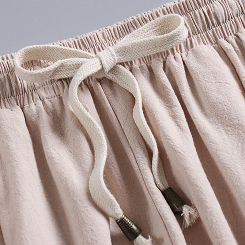 Buddha Stones Skrzyżowane Krótsze Bloomersy Bawełniany Garnitur Tang Hanfu Top Spodnie Odzież Męski Zestaw - image 5