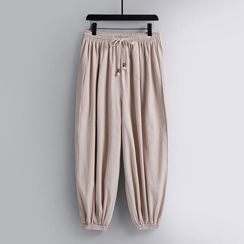 Buddha Stones Skrzyżowane Krótsze Bloomersy Bawełniany Garnitur Tang Hanfu Top Spodnie Odzież Męski Zestaw - image 2