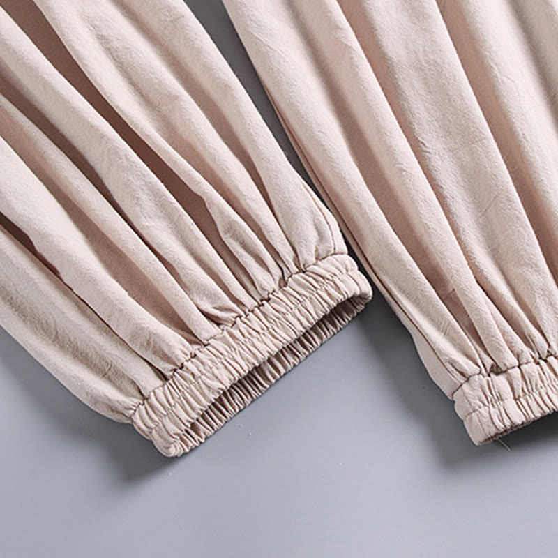 Buddha Stones Skrzyżowane Krótsze Bloomersy Bawełniany Garnitur Tang Hanfu Top Spodnie Odzież Męski Zestaw - image 7