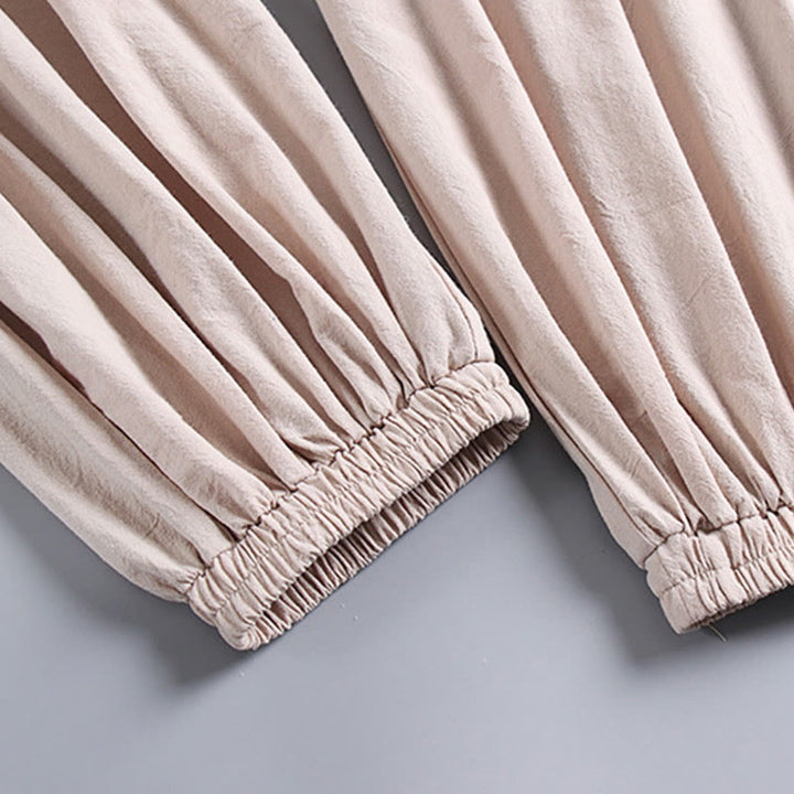 Buddha Stones Skrzyżowane Krótsze Bloomersy Bawełniany Garnitur Tang Hanfu Top Spodnie Odzież Męski Zestaw - image 7