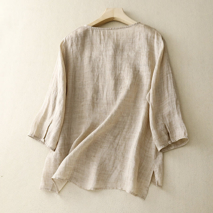 Buddha Stones Okrągły Dekolt Casual Bluzka Haft Długi Rękaw Koszula Bawełniana Lniana Top Koszule Damskie - image 7