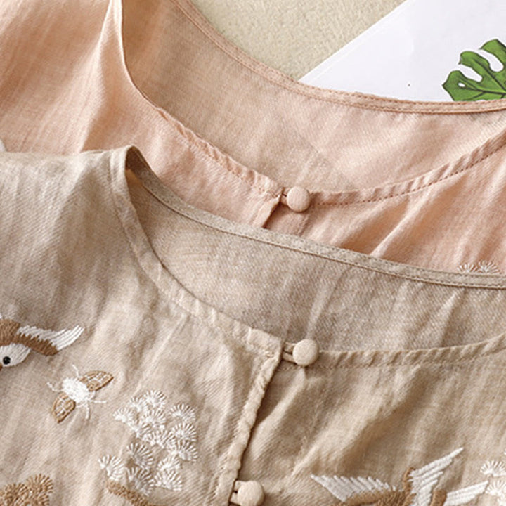 Buddha Stones Okrągły Dekolt Casual Bluzka Haft Długi Rękaw Koszula Bawełniana Lniana Top Koszule Damskie - image 16