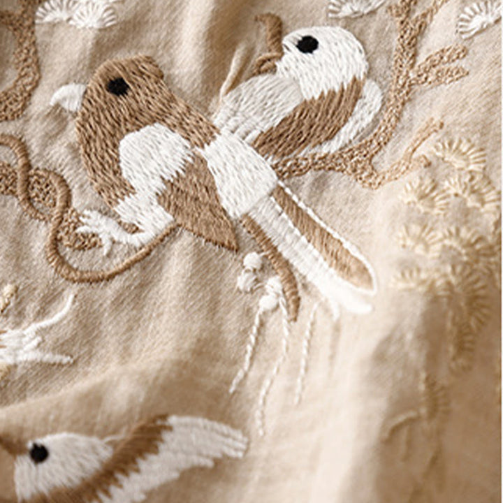 Buddha Stones Okrągły Dekolt Casual Bluzka Haft Długi Rękaw Koszula Bawełniana Lniana Top Koszule Damskie - image 11