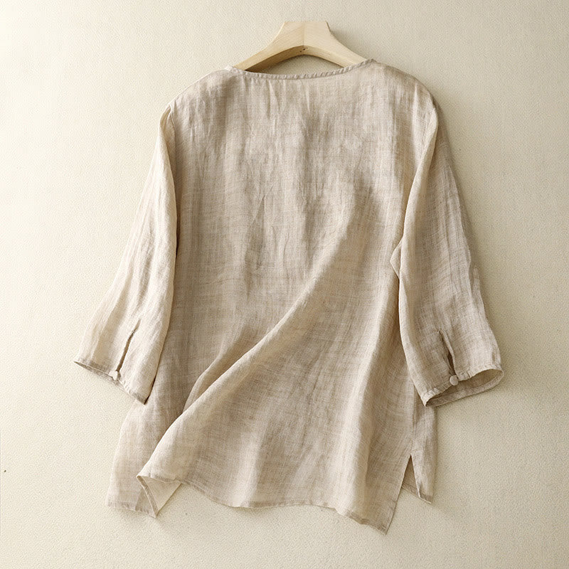 Buddha Stones Okrągły Dekolt Casual Bluzka Haft Długi Rękaw Koszula Bawełniana Lniana Top Koszule Damskie - image 7