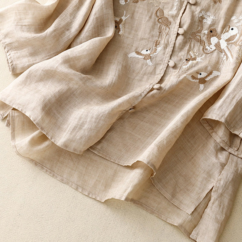 Buddha Stones Okrągły Dekolt Casual Bluzka Haft Długi Rękaw Koszula Bawełniana Lniana Top Koszule Damskie - image 12