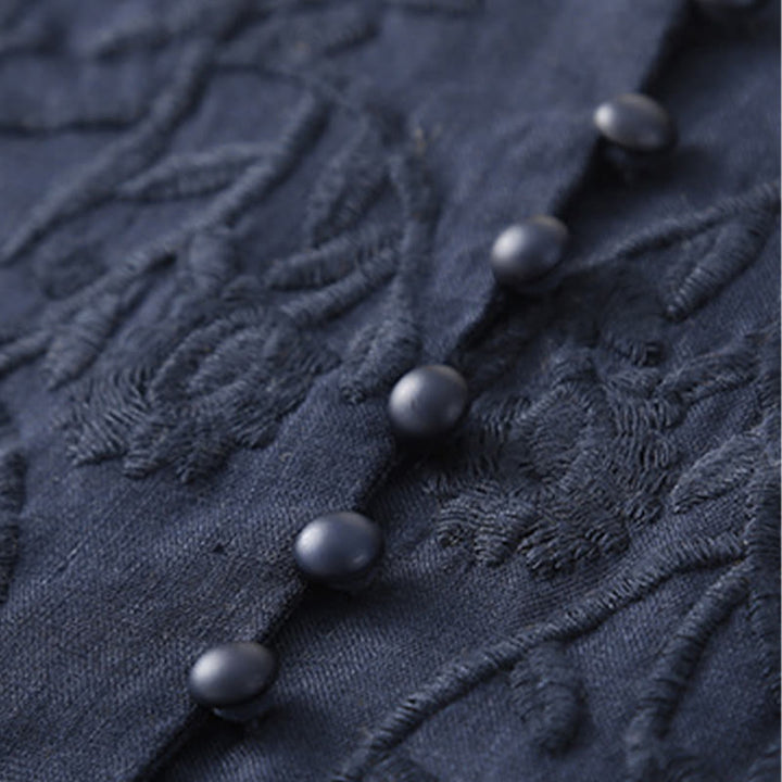 Buddha Stones Casual Haft Kwiat Okrągły Dekolt Długi Rękaw Bawełna Lniany Top Damskie Koszule - image 13