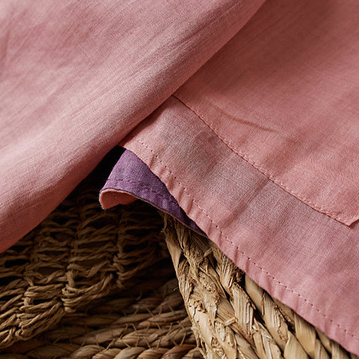 Buddha Stones PLUS SIZE Koszula z dekoltem w serek, swobodna, jednokolorowa, z długim rękawem, bawełniana, lniana, damska