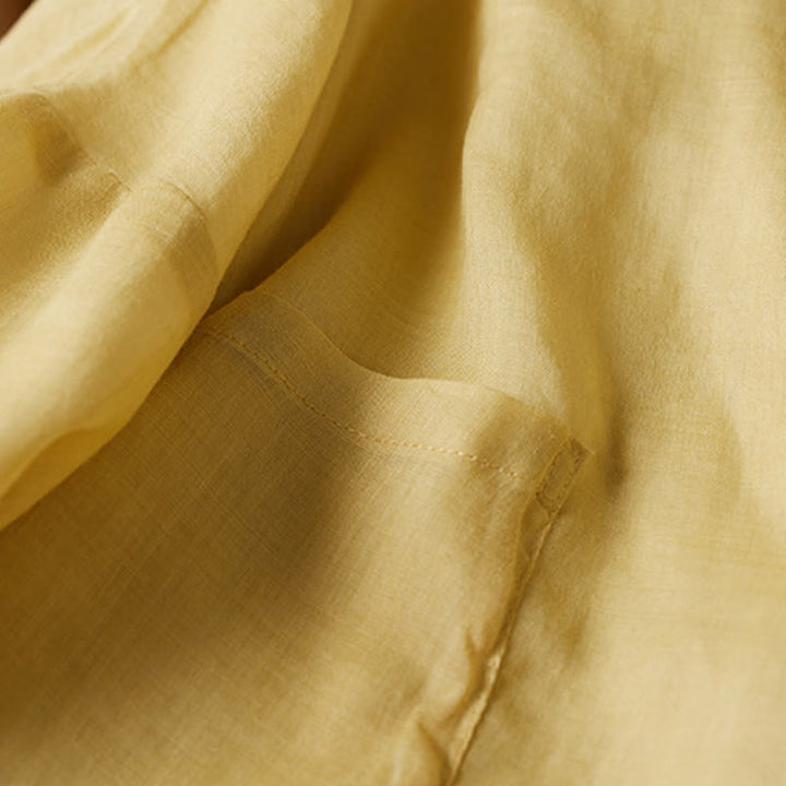 Buddha Stones PLUS SIZE Koszula z dekoltem w serek, swobodna, jednokolorowa, z długim rękawem, bawełniana, lniana, damska