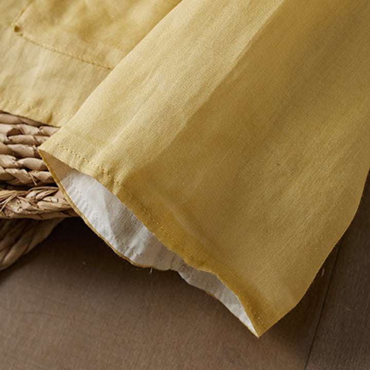 Buddha Stones PLUS SIZE Koszula z dekoltem w serek, swobodna, jednokolorowa, z długim rękawem, bawełniana, lniana, damska