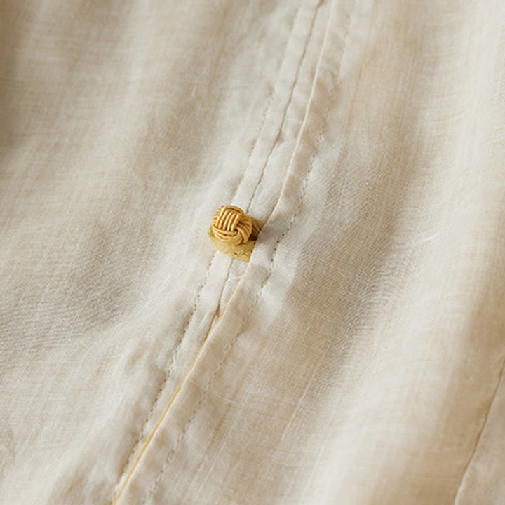 Buddha Stones PLUS SIZE Koszula z dekoltem w serek, swobodna, jednokolorowa, z długim rękawem, bawełniana, lniana, damska