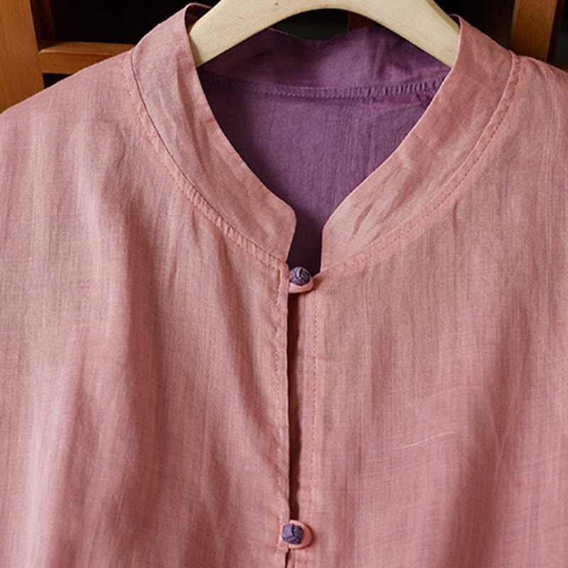 Buddha Stones PLUS SIZE Koszula z dekoltem w serek, swobodna, jednokolorowa, z długim rękawem, bawełniana, lniana, damska - image 14