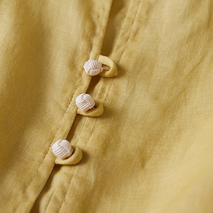 Buddha Stones PLUS SIZE Koszula z dekoltem w serek, swobodna, jednokolorowa, z długim rękawem, bawełniana, lniana, damska - image 4