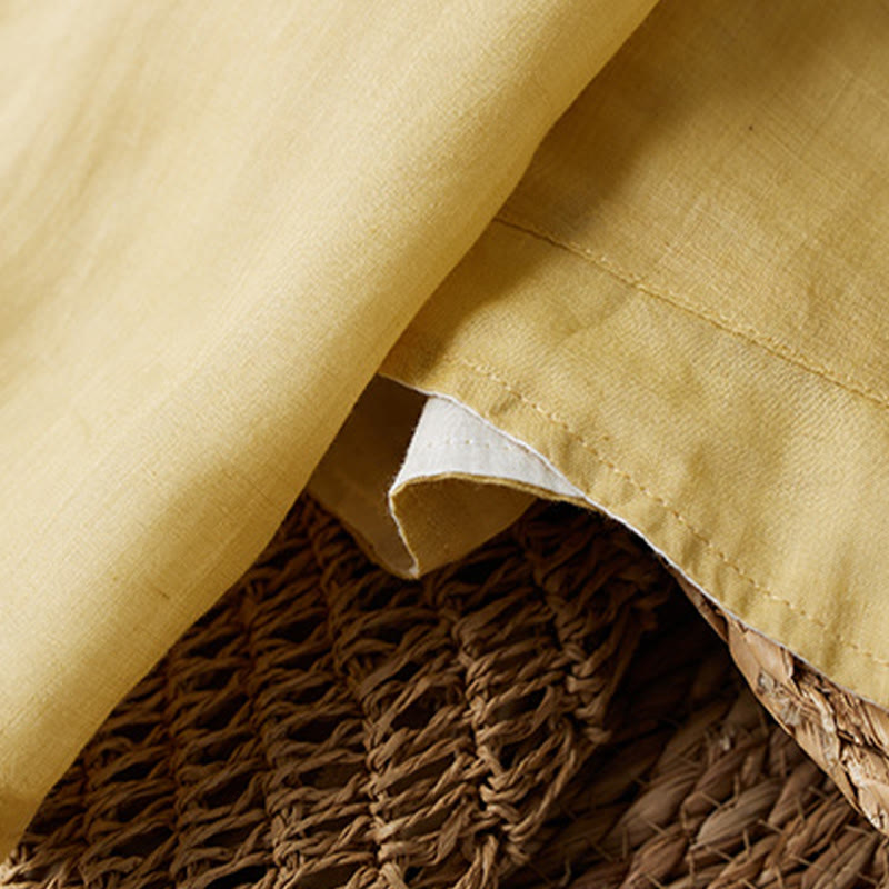 Buddha Stones PLUS SIZE Koszula z dekoltem w serek, swobodna, jednokolorowa, z długim rękawem, bawełniana, lniana, damska - image 7