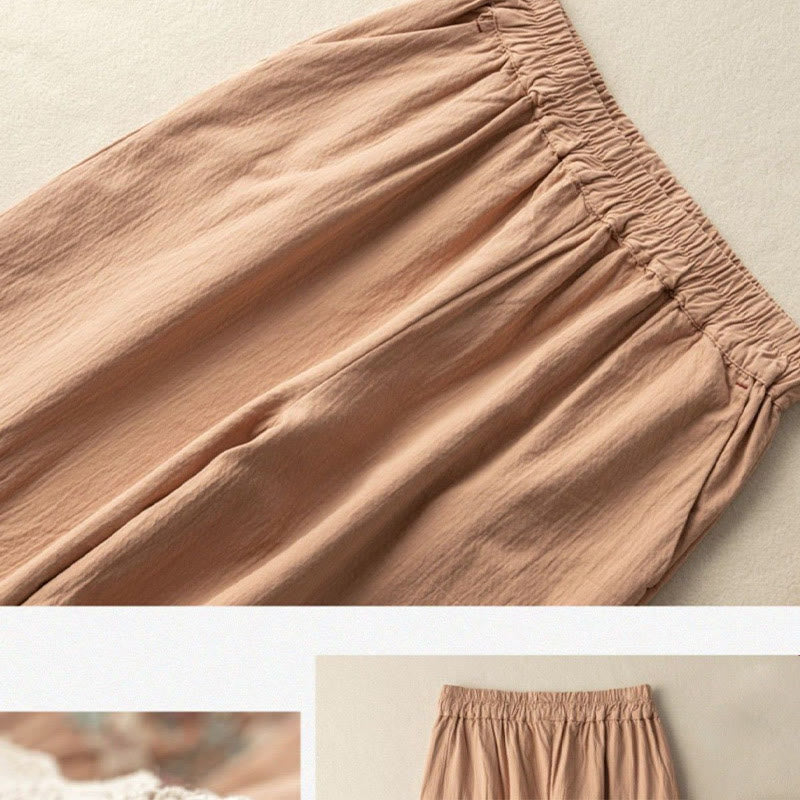 Spodnie haremowe z bawełny Buddha Stones z koronkowymi wykończeniami i kieszeniami - image 1