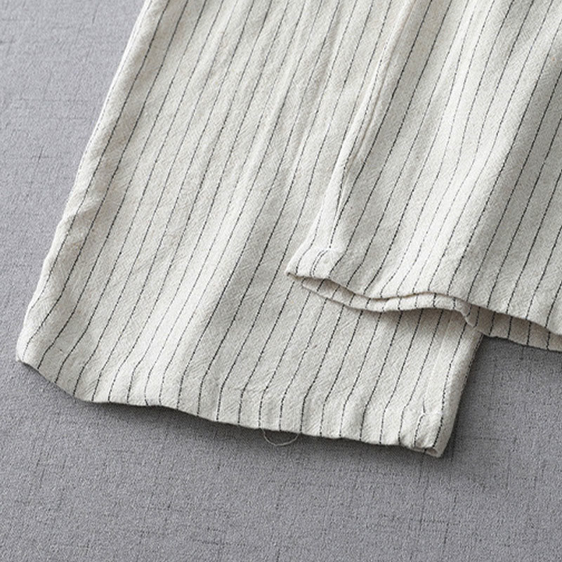 Buddha Stones z szerokimi nogawkami i pionowymi paskami w paski z wysokim stanem i kieszeniami - image 8