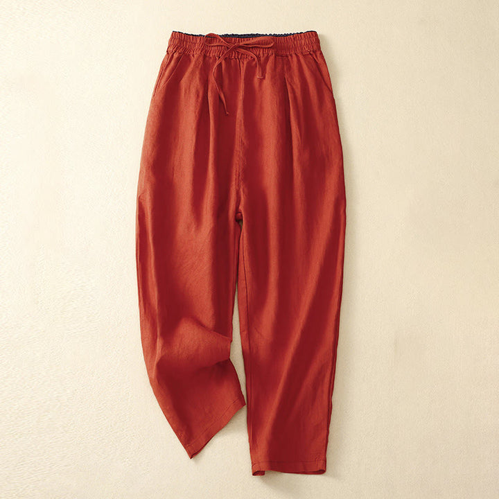 Buddha Stones Vintage Wysokie Spodnie Haremowe Z Sznurkiem Z Bawełny Lnianej Z Kieszeniami - Pomidor - US8-10，UK/AU12-14，EU40-42 (2XL) - image 7