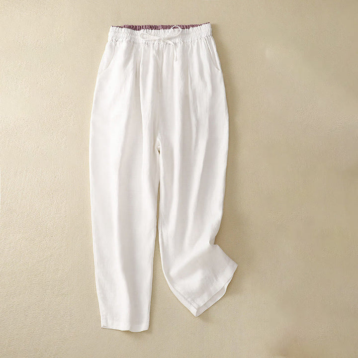 Buddha Stones Vintage Wysokie Spodnie Haremowe Z Sznurkiem Z Bawełny Lnianej Z Kieszeniami - Biały - US8-10，UK/AU12-14，EU40-42 (2XL) - image 19