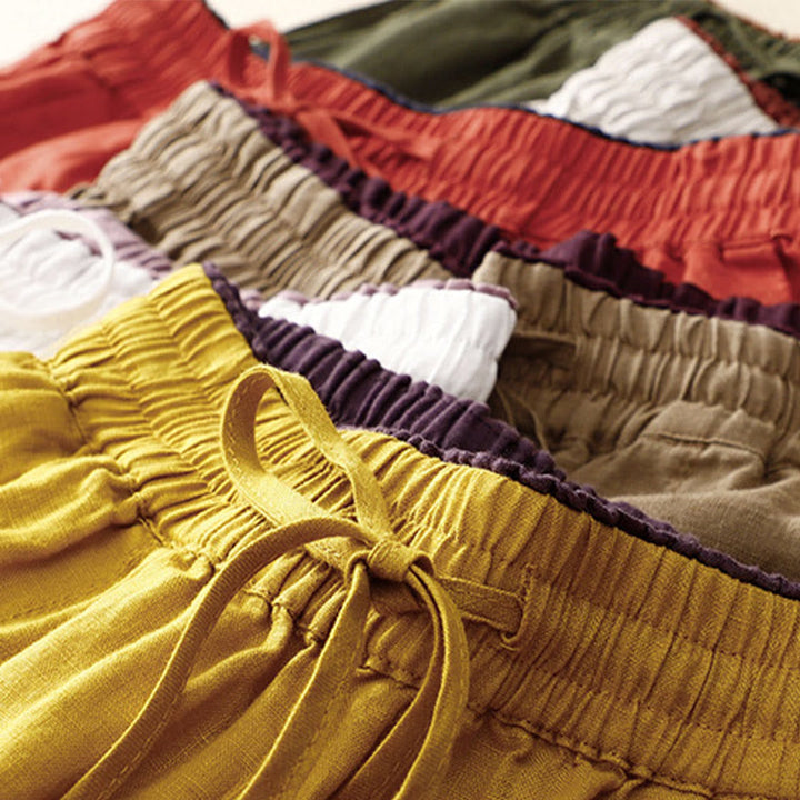 Buddha Stones Vintage Wysokie Spodnie Haremowe Z Sznurkiem Z Bawełny Lnianej Z Kieszeniami - image 40