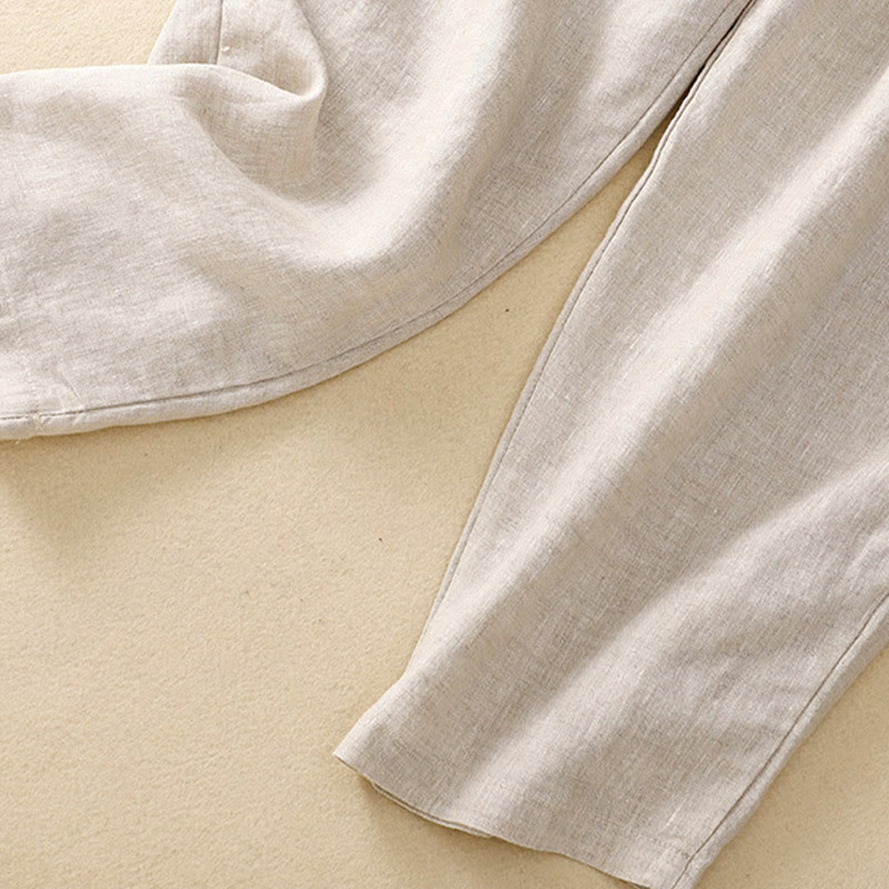 Buddha Stones Vintage Wysokie Spodnie Haremowe Z Sznurkiem Z Bawełny Lnianej Z Kieszeniami - image 33