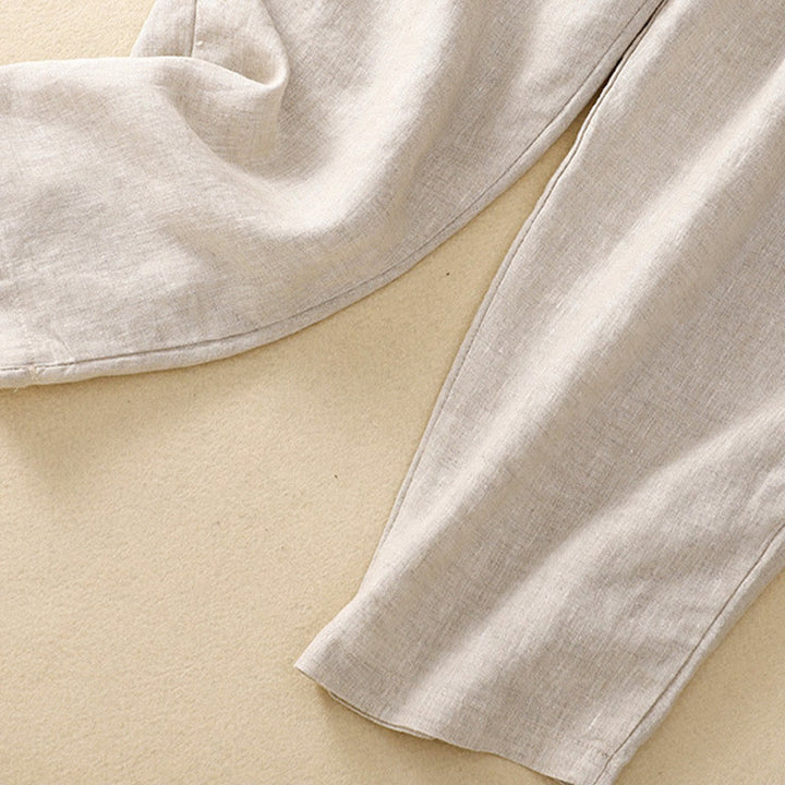 Buddha Stones Vintage Wysokie Spodnie Haremowe Z Sznurkiem Z Bawełny Lnianej Z Kieszeniami - image 33