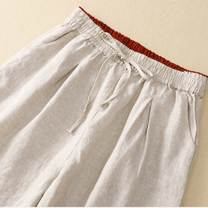 Buddha Stones Vintage Wysokie Spodnie Haremowe Z Sznurkiem Z Bawełny Lnianej Z Kieszeniami - image 26