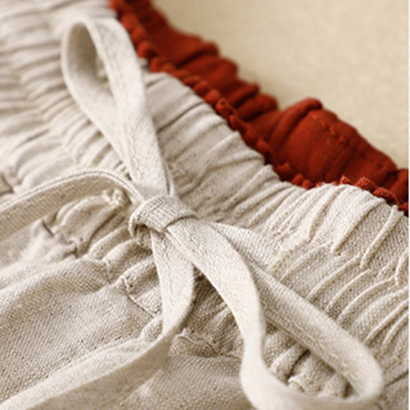 Buddha Stones Vintage Wysokie Spodnie Haremowe Z Sznurkiem Z Bawełny Lnianej Z Kieszeniami - image 27