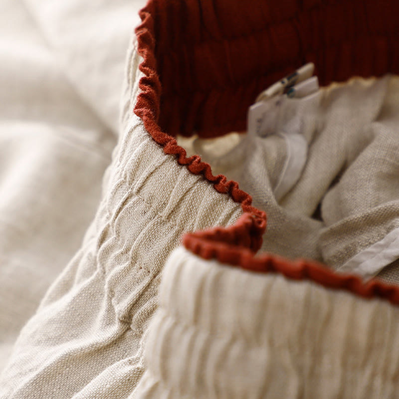 Buddha Stones Vintage Wysokie Spodnie Haremowe Z Sznurkiem Z Bawełny Lnianej Z Kieszeniami - image 28