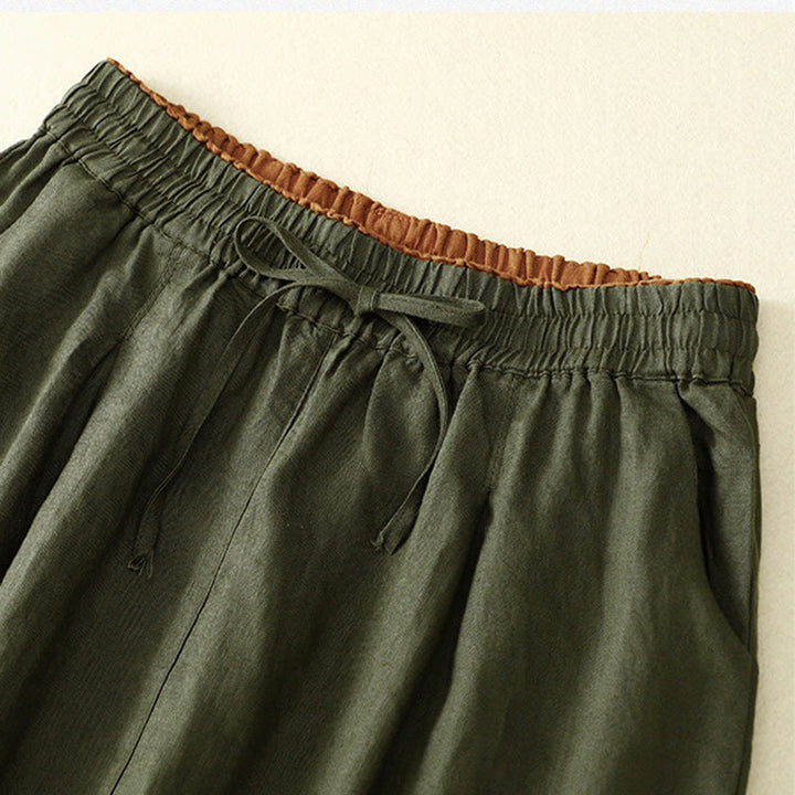 Buddha Stones Vintage Wysokie Spodnie Haremowe Z Sznurkiem Z Bawełny Lnianej Z Kieszeniami - image 38