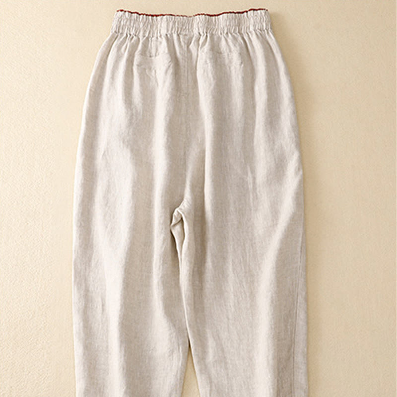 Buddha Stones Vintage Wysokie Spodnie Haremowe Z Sznurkiem Z Bawełny Lnianej Z Kieszeniami - image 32