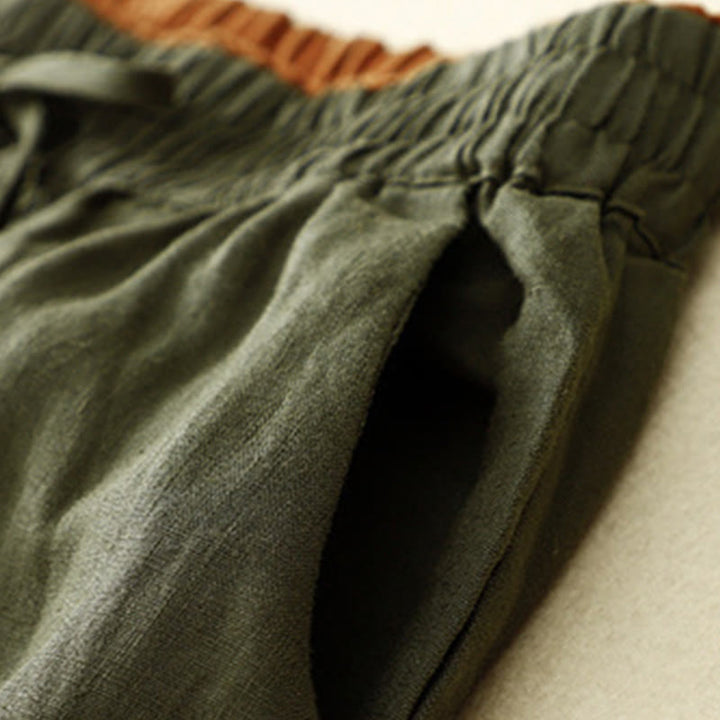 Buddha Stones Vintage Wysokie Spodnie Haremowe Z Sznurkiem Z Bawełny Lnianej Z Kieszeniami - image 39