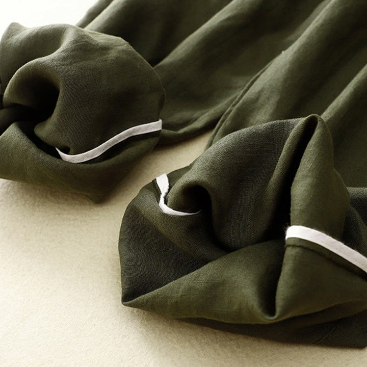 Buddha Stones Vintage Wysokie Spodnie Haremowe Z Sznurkiem Z Bawełny Lnianej Z Kieszeniami - image 36