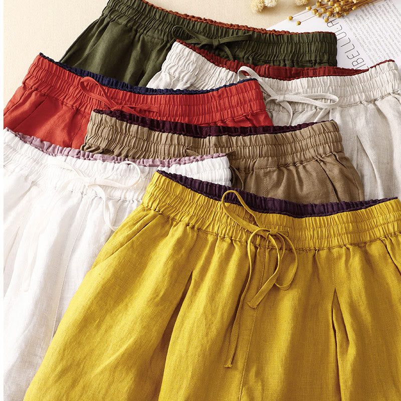 Buddha Stones Vintage Wysokie Spodnie Haremowe Z Sznurkiem Z Bawełny Lnianej Z Kieszeniami - image 41