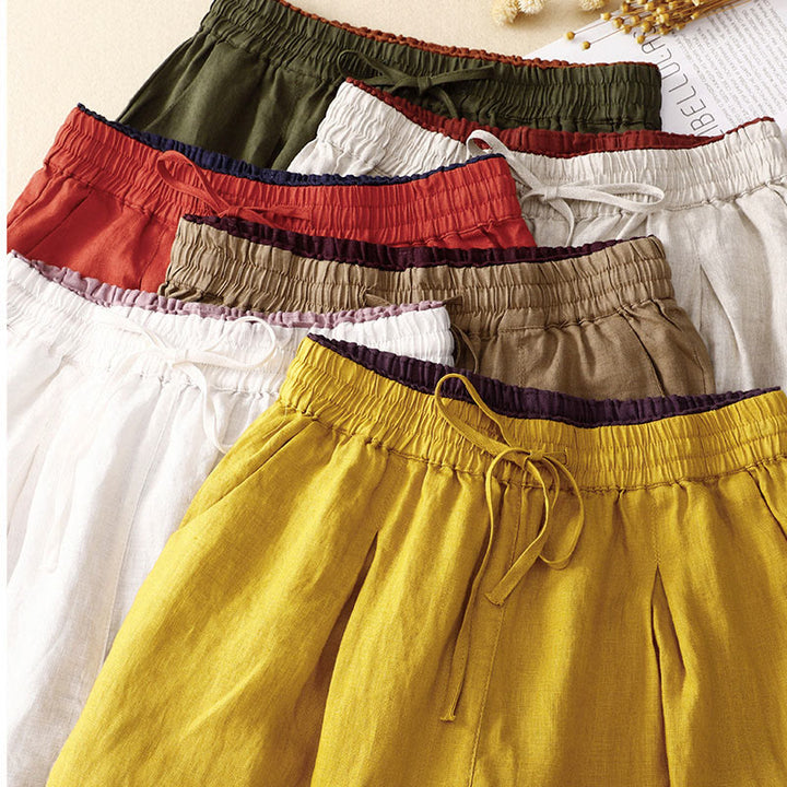 Buddha Stones Vintage Wysokie Spodnie Haremowe Z Sznurkiem Z Bawełny Lnianej Z Kieszeniami - image 41