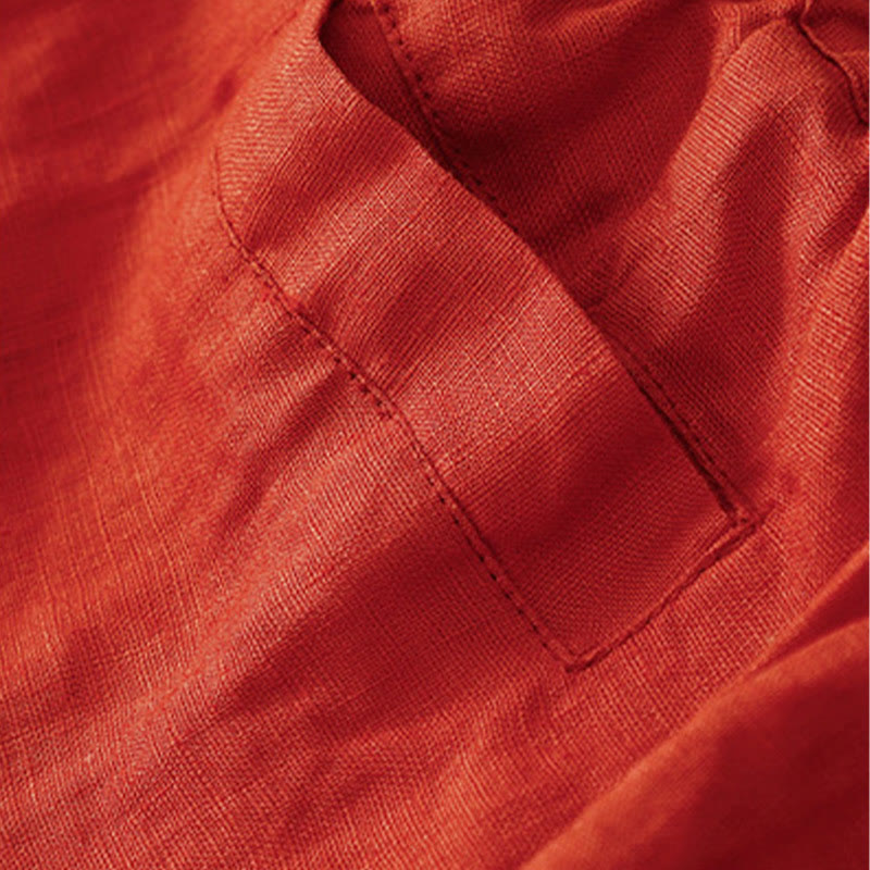 Buddha Stones Vintage Wysokie Spodnie Haremowe Z Sznurkiem Z Bawełny Lnianej Z Kieszeniami - image 10