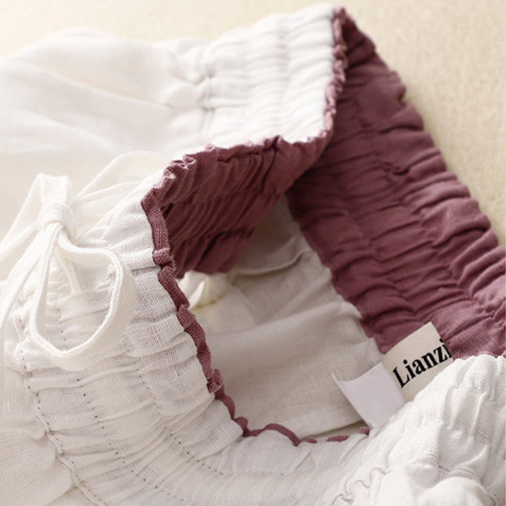 Buddha Stones Vintage Wysokie Spodnie Haremowe Z Sznurkiem Z Bawełny Lnianej Z Kieszeniami - image 21